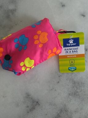 Top Paw Hot Pink Packable Raincoat with Blue, Yellow & Orange Paw Prints